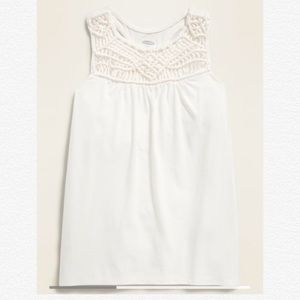 Old Navy White Macramé-Yoke Jersey Tunic Tank